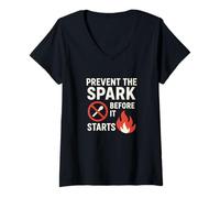 Womens Prevent The Spark Before it Starts | Fire Safety Slogan Gift V-Neck T-Shirt