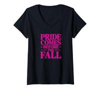 Womens Pride comes before fall, quote V-Neck T-Shirt