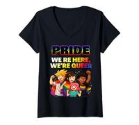 Womens Pride Crew - We’re Here, We’re Queer V-Neck T-Shirt