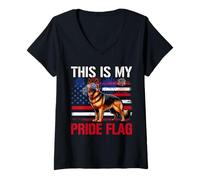 Womens Pride Flag 4th July US Flag German Shepherd Sunglasses V-Neck T-Shirt