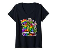 Women's Pride Never Goes Extinct T-Rex Gay-Saurus V-Neck T-Shirt