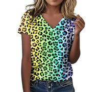 Womens Pride Outfit Idea for Women & Rainbow LGBTQ Flag Heart V-Neck T-Shirt Oversized Summer Tops Breathable Running Shirts Lightweight Functional Shirt Y2k Streetwear