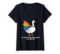 Womens Pride Super Goose - Be a Silly One Quote V-Neck T-Shirt