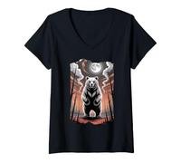 Women's Primal Spirit Bear Under a Full Moon V-Neck T-Shirt