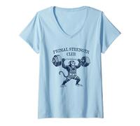Women's Primal Strength Club Monkey Vintage Style Design V-Neck T-Shirt