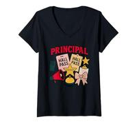 Womens Principal Boss Girl Cute School Leadership Design V-Neck T-Shirt