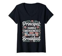 Women's Principal I Handle Emergencies Before Breakfast V-Neck T-Shirt