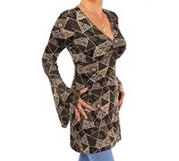 Women's Print Long Bell Sleeve V Neck Tunic Top - Black and Gold Size 18