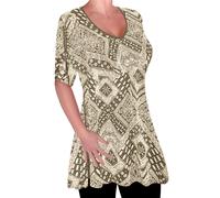 Womens Print V Neck Blouse Tunic Ladies Swing Flared T-Shirt Top