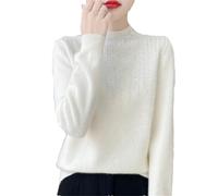 Women's Printed Diamond Knitted Half Height Merino Wool Loose Warm Cashmere Sweater Bai XXL
