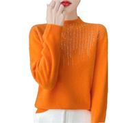 Women's Printed Diamond Knitted Half Height Merino Wool Loose Warm Cashmere Sweater Cheng XXL