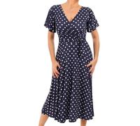 Women's Printed Fit and Flare Knee Length Flutter Sleeve Dress - Navy Blue Spot Size 14