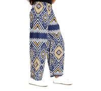 Women's Printed Harem Wide leg Baggy Loose Pants Palazzo Trousers, Ladies Printed Palazzo Wide Leg Flared Elasticated Stretchy Pants (UK, Numeric, 24, 26, Regular, Regular, Navy geo print)