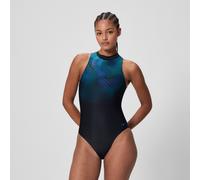Speedo Womens Print Hydrasuit Swimsuit Swimming Costume Anthracite Size 36" Approx UK 12