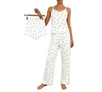 Women's Printed Lace Pajama Set 3-Piece Sleeveless | for Soft polyester fabric, floral print design, sleeveless vest for top, lace trim detail, three-piece set