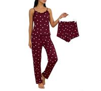 Women's Printed Lace Pajama Set 3-Piece Sleeveless | for Soft polyester fabric, floral print design, sleeveless vest for top, lace trim detail, three-piece set