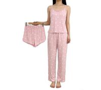 Women's Printed Lace Pajama Set 3-Piece Sleeveless | for Soft polyester fabric, floral print design, sleeveless vest for top, lace trim detail, three-piece set