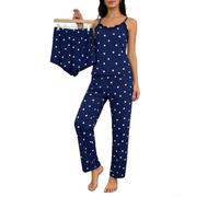 Women's Printed Lace Pajama Set 3-Piece Sleeveless | for Soft polyester fabric, floral print design, sleeveless vest for top, lace trim detail, three-piece set