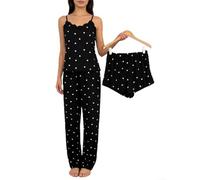 Women's Printed Lace Pajama Set 3-Piece Sleeveless | for Soft polyester fabric, floral print design, sleeveless vest for top, lace trim detail, three-piece set