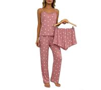 Women's Printed Lace Pajama Set 3-Piece Sleeveless | for Soft polyester fabric, floral print design, sleeveless vest for top, lace trim detail, three-piece set