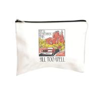 Women's Printed Makeup Bag - Cartoon Print Canvas Makeup Organizer, Cute Cosmetic Pouch, White Travel Toiletry Bag with Black Zipper, Gift for Her (Nostalgic)