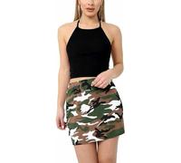 Womens Printed Mini Skirts Ladies Stretchy Elasticated Waistand Short Mini Skirt Fitted Midi Pencil Tube Tartan Check Skirt Bodycon Summer Party Wear UK Plus Size 20-22 Camouflage Green