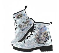 Women's Printed Short Boots Autumn and Winter Lace-up Combat Boots Ankle Boots Rose Skull Cartoon Pattern Gifts for Girls Women