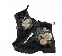 Women's Printed Short Boots Autumn and Winter Lace-up Combat Boots Ankle Boots Rose Skull Cartoon Pattern Gifts for Girls Women