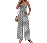 Women's Printed Strapless Elegant Jumpsuit Summer Ethnic Style Wide Leg Bohemian Outfit(M)