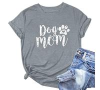 Womens Printed T Shirt Cute T Shirt Cute Dog Mom Short Sleeve T Shirt, gray, M