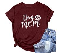 Womens Printed T Shirt Cute T Shirt Cute Dog Mom Short Sleeve T Shirt, Wine Red, S