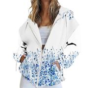 Women's Printed Zip-Up Active Hoodie - Fall Outerwear Coat Style, Functional Side Pockets, Sporty Sweatshirt Jacket for Outdoor Adventures Blue