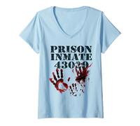 Womens Prison Inmate Shirt Zombie Bloody Halloween Blood Splatter V-Neck T-Shirt