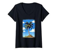 Womens Private Island Palm Tree Paradise V-Neck T-Shirt