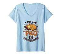 Women's Pro in Procrastination Cat Lazy Procrastinator V-Neck T-Shirt
