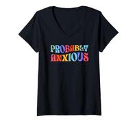 Womens Probably Anxious Retro Colorful Introverts Funny Sarcastic V-Neck T-Shirt