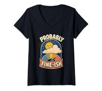 Women's Probably Fine-ish Outdoor Humor V-Neck T-Shirt
