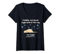 Womens Probably Jingle Some of The Way Beaver Cute Animal Lover V-Neck T-Shirt
