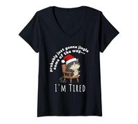 Womens Probably Just Gonna Jingle Some Tired Cat Funny Christmas V-Neck T-Shirt