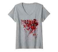Womens Problem Solved Shirt Blood Splatter Bloody Horror Zombie V-Neck T-Shirt