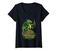 Women's Problem Solver Dragon Shirt Funny Fantasy Dragon Lover V-Neck T-Shirt