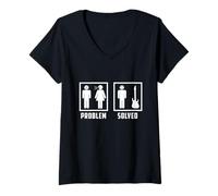 Womens Problem was Solved Funny Bassist Life Bass Guitar Lover V-Neck T-Shirt