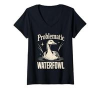 Women's Problematic Waterfowl Funny Goose Chaos Humor V-Neck T-Shirt