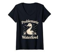 Women's Problematic Waterfowl Funny Goose Chaos Humor V-Neck T-Shirt