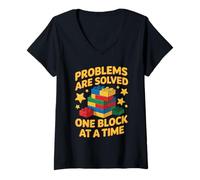 Women's Problems are Solved Brick Builder Building Block V-Neck T-Shirt