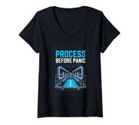Women's Process Before Panic Engineering Operator Humor V-Neck T-Shirt