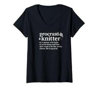 Womens Procrastiknitter Funny Knitting Procrastinator Dictionary V-Neck T-Shirt