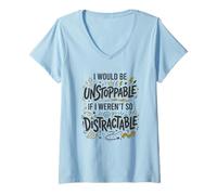 Women's Procrastination Unstoppable Distractable Self Ironic ADHD V-Neck T-Shirt