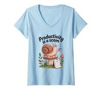 Womens Productivity Is a Scam - Slow Living Snail for Chill Souls V-Neck T-Shirt