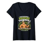 Women's Professional Bush Trimmer Funny Inappropriate Landscaper Gag V-Neck T-Shirt